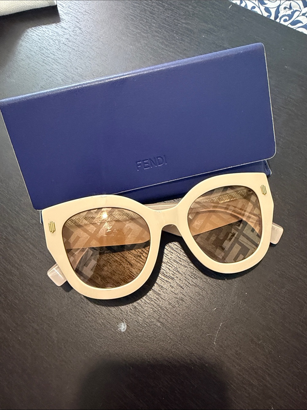 Fendi Cream Round Sunglasses with Brown Tinted Lenses